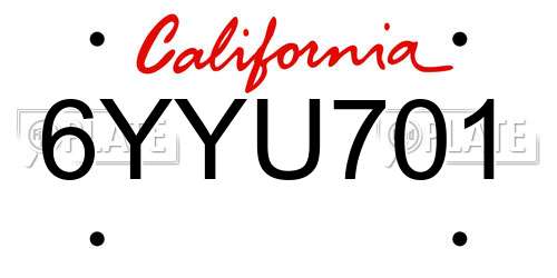 6YYU701 California License Plate
