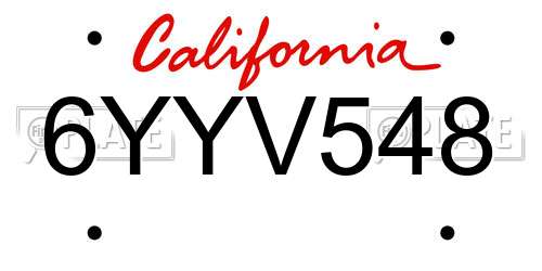 6YYV548 California License Plate