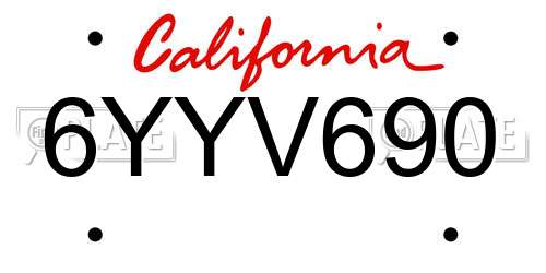 6YYV690 California License Plate