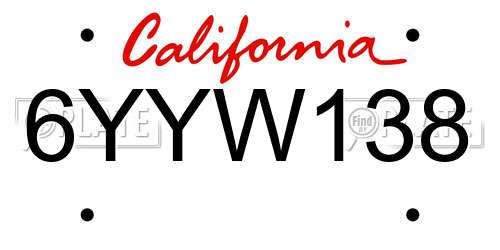6YYW138 California License Plate