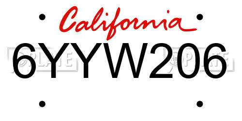 6YYW206 California License Plate