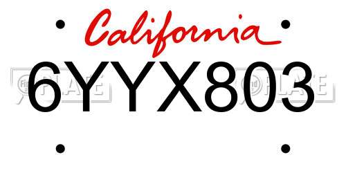 6YYX803 California License Plate
