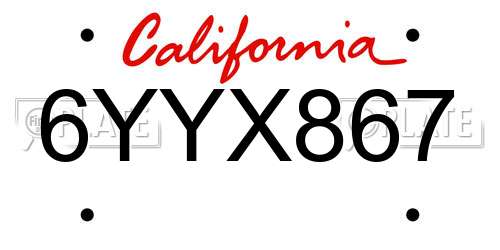 6YYX867 California License Plate