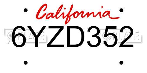 6YZD352 California License Plate