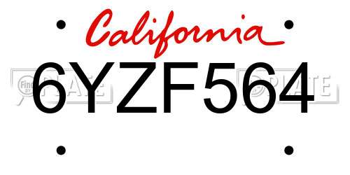 6YZF564 California License Plate