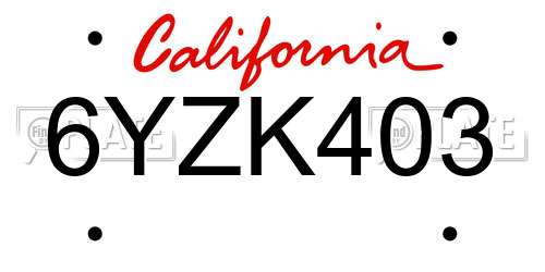 6YZK403 California License Plate