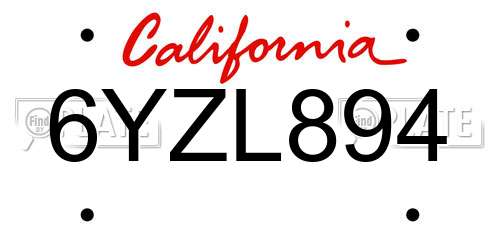 6YZL894 California License Plate