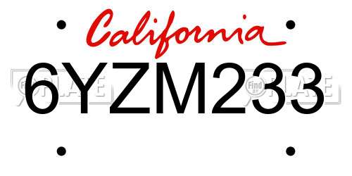 6YZM233 California License Plate