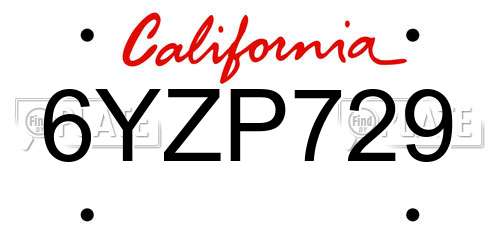 6YZP729 California License Plate