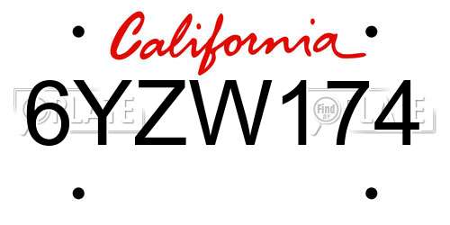 6YZW174 California License Plate