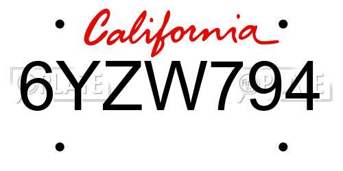 6YZW794 California License Plate