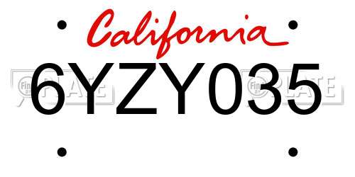 6YZY035 California License Plate