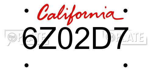 6Z02D7 California License Plate