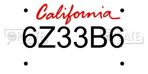 6Z33B6 California License Plate