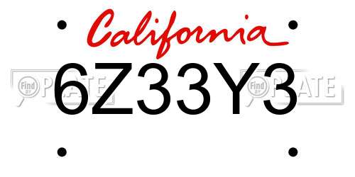6Z33Y3 California License Plate