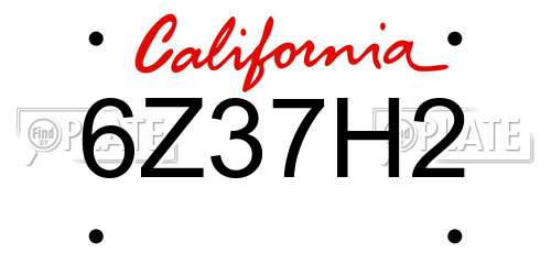 6Z37H2 California License Plate