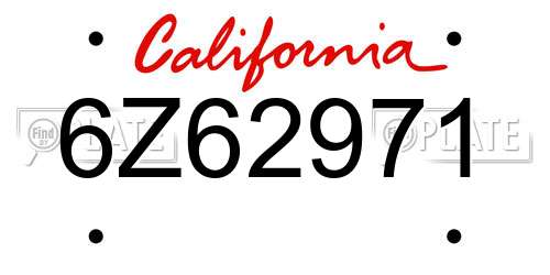 6Z62971 California License Plate