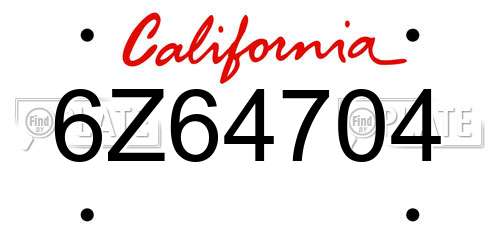 6Z64704 California License Plate