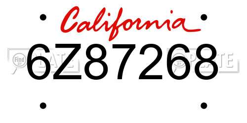 6Z87268 California License Plate