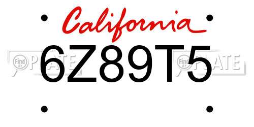 6Z89T5 California License Plate