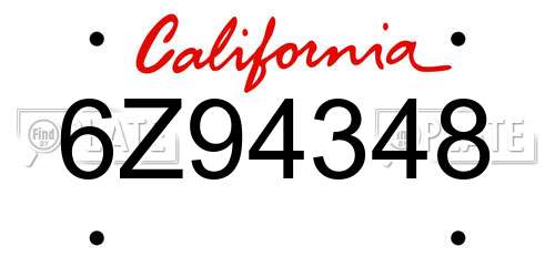 6Z94348 California License Plate