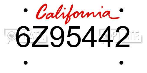 6Z95442 California License Plate