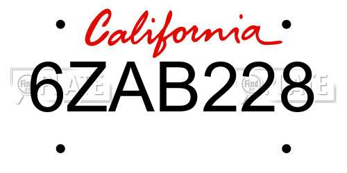 6ZAB228 California License Plate