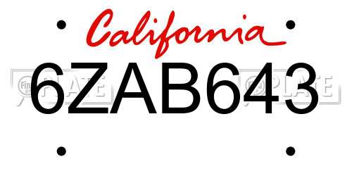 6ZAB643 California License Plate