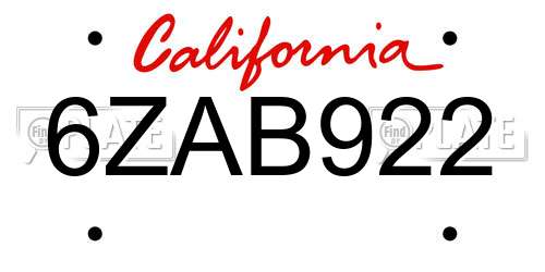 6ZAB922 California License Plate