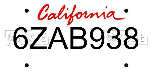 6ZAB938 California License Plate