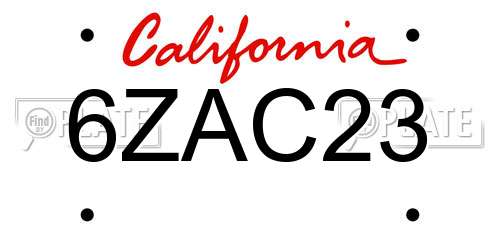 6ZAC23 California License Plate