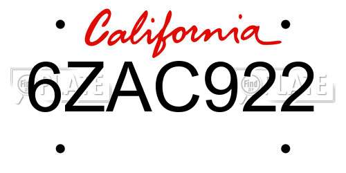 6ZAC922 California License Plate