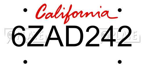 6ZAD242 California License Plate