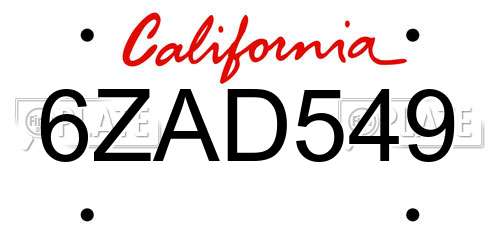 6ZAD549 California License Plate
