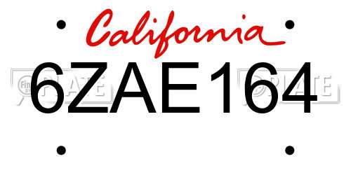 6ZAE164 California License Plate