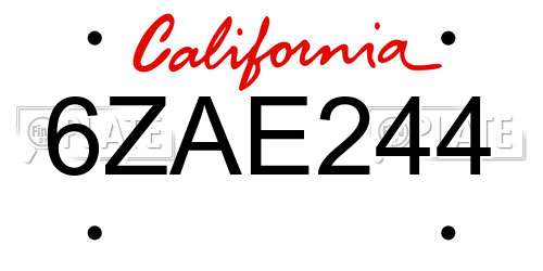 6ZAE244 California License Plate