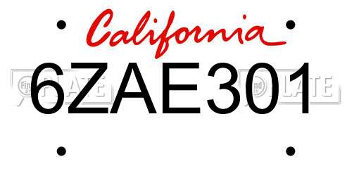 6ZAE301 California License Plate