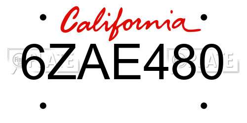 6ZAE480 California License Plate