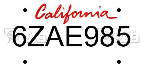 6ZAE985 California License Plate