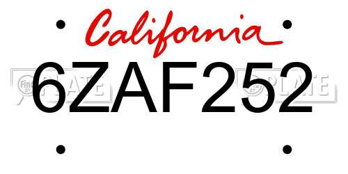 6ZAF252 California License Plate