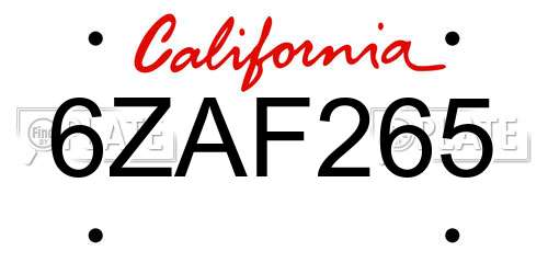 6ZAF265 California License Plate