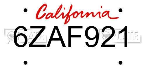 6ZAF921 California License Plate