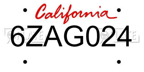 6ZAG024 California License Plate