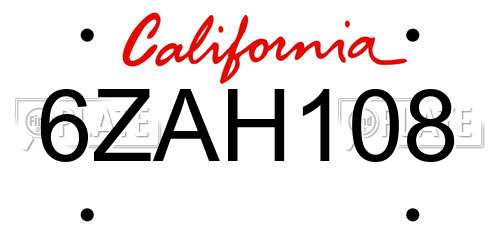 6ZAH108 California License Plate