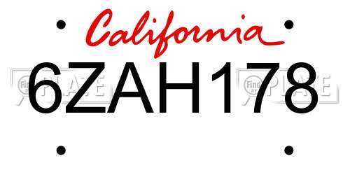 6ZAH178 California License Plate