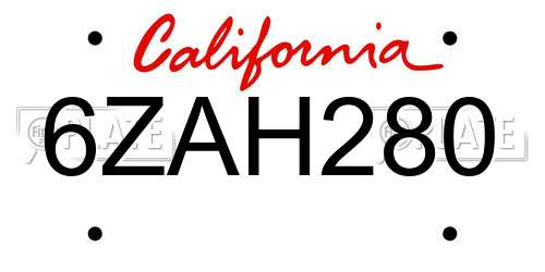6ZAH280 California License Plate
