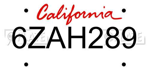 6ZAH289 California License Plate