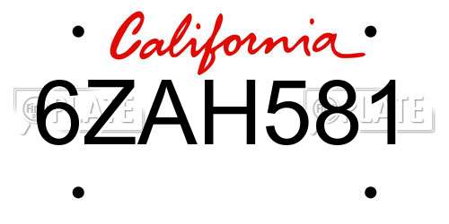 6ZAH581 California License Plate