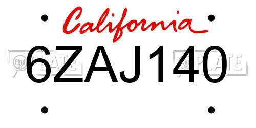 6ZAJ140 California License Plate