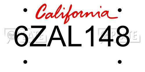 6ZAL148 California License Plate